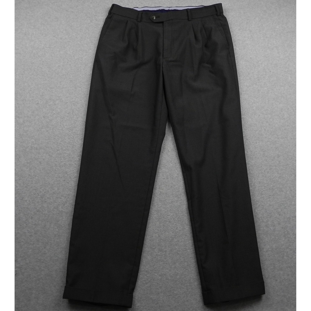 Roundtree & Yorke Pants Mens 36x32 TravelSmart Dress Suit Cuffed Pleated Brown